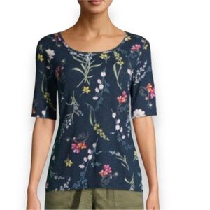 4/$20 Time and Tru Floral Print 3/4 Sleeve Stretch Navy Top Small